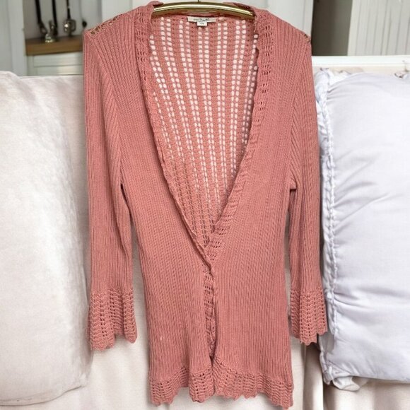 Simply Noelle Pink Open Knit Bell Sleeve‎ Open Long Cardigan - Picture 1 of 9